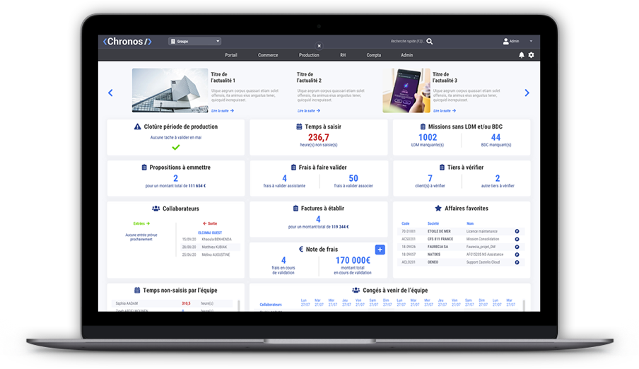 erp chronos tableau de bord